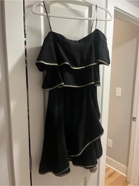 Wayf Black Mini Dress with Gold-Trim Ruffle Layers